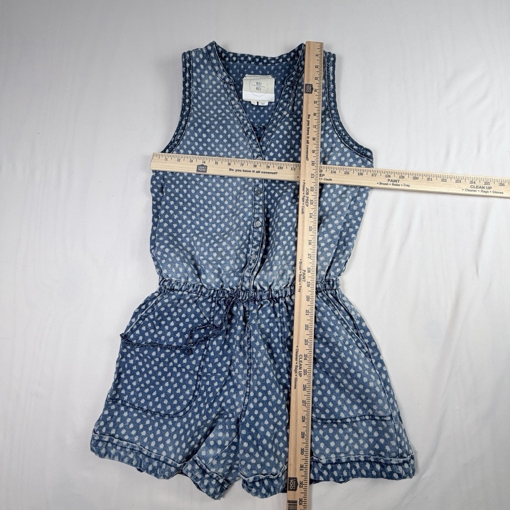 Anthropologie Hei Hei Romper Sz Small Dottie Chambray 100% Linen Cottage Summer - Picture 4 of 8